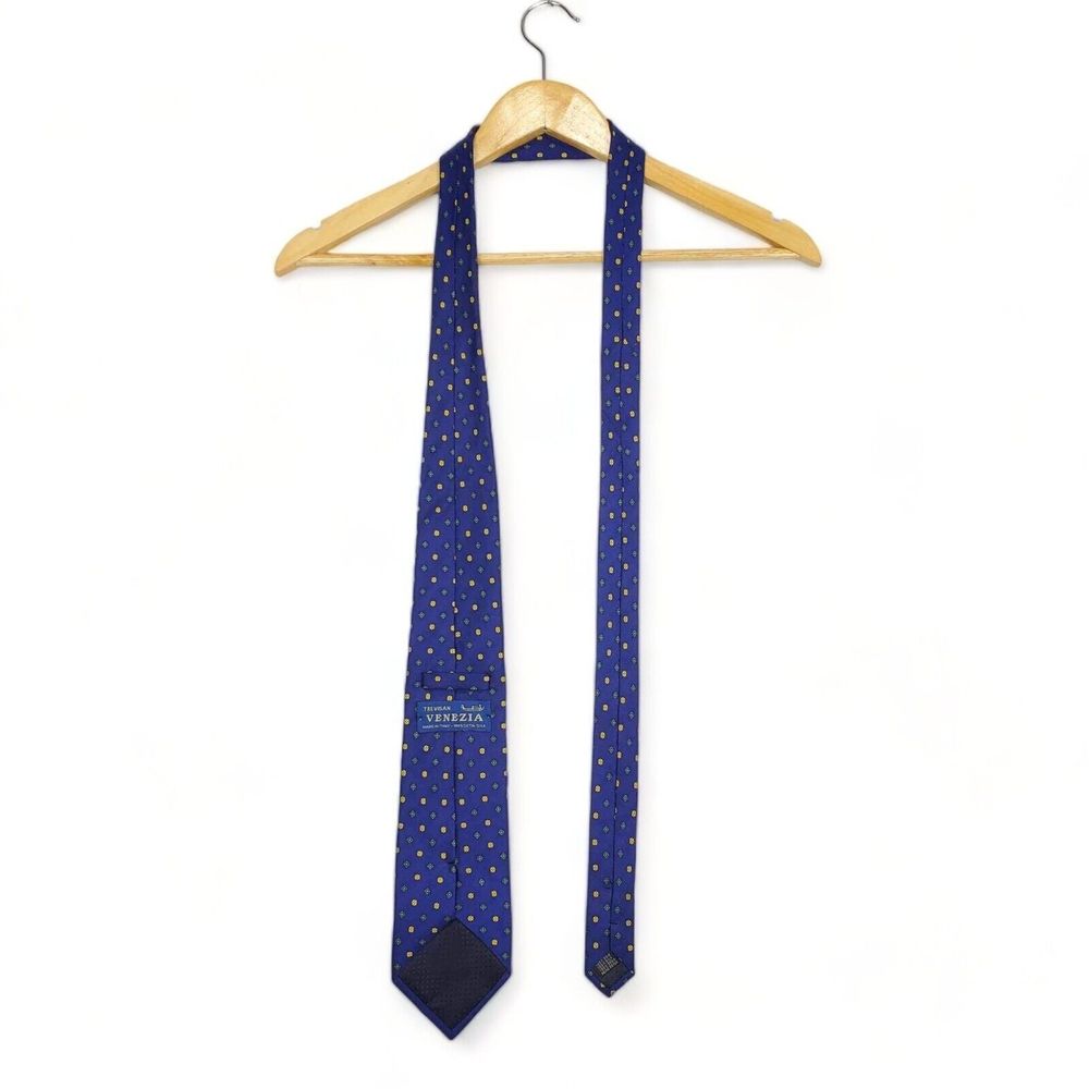 Trevisan Venezia 100% Silk Tie Blue Yellow Green Floral Polka Dot Made In Italy - Picture 3 of 8